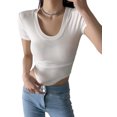 thumbnail image 1 of Arvbitana Women's Summer Basic Ribbed Crop Tops Short Sleeve U Neck Slim Shirts Blouses Solid Color Fitted Tank Camisole for Daily Life, 1 of 9