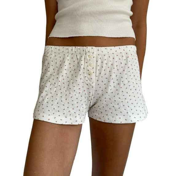 Arvbitana Women's Summer Lounge Shorts Solid Color/Floral/Heart/Striped Short Pants Ladies Casual Elastic Band Short Bottoms for Yoga Daily Street