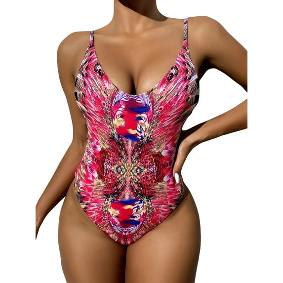 Arvbitana Women's Summer Slim Romper Swimwear Sleeveless Backless Pattern Print Bathing Suit