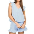 thumbnail image 1 of Arvbitana Women's Summer Solid Color Pajama Sets Ruffled Fly Sleeve V-Neck T-shirt Tops and Stretch Waist Shorts 2Pcs Casual Sleepwear Outfits, 1 of 4