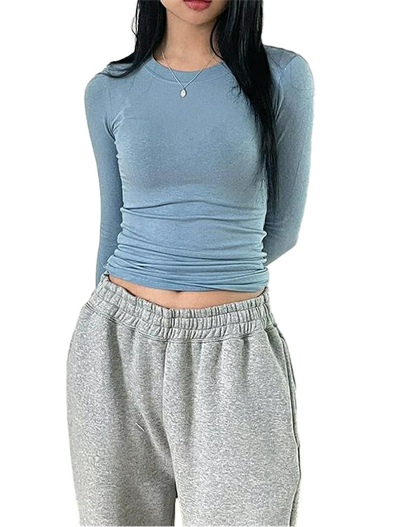 Arvbitana Women's Thumb Hole Shirt Solid Color Long Sleeve Slim