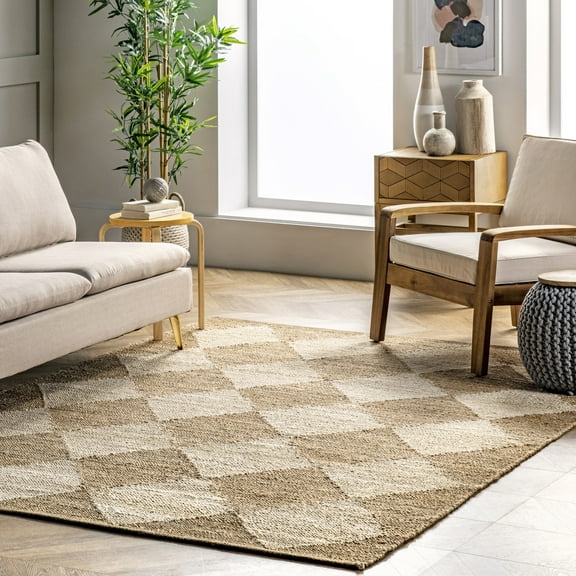 Rugs USA Louie Diamond Checkerboard Jute Area Rug, 4' x 6', Maxwelle Natural