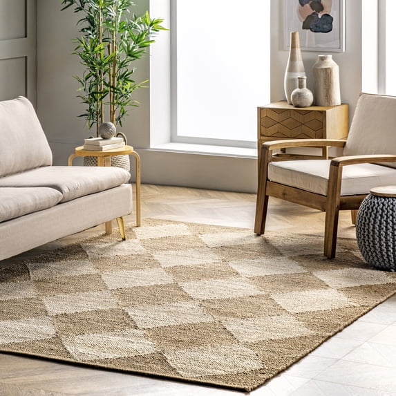 Rugs USA Louie Diamond Checkerboard Jute Area Rug, 6' x 9', Maxwelle Natural