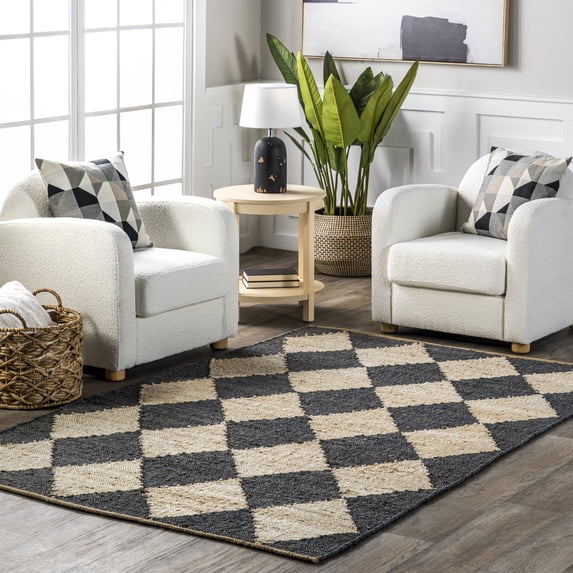 Rugs USA Louie Diamond Checkerboard Jute Area Rug, 8' 6" x 11' 6", Maxwelle Charcoal