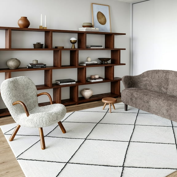 Addy Trellis Machine Washable Shag Area Rug, 5' x 8', Roxana Ivory