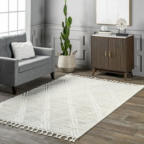 Rugs USA Balboa Textured Tile Area Rug, 4' x 6', Aelinn Ivory