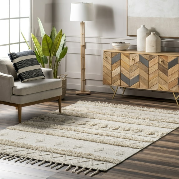 Rugs USA Chandy Textured Wool Area Rug, 6' x 9', Durden Cream