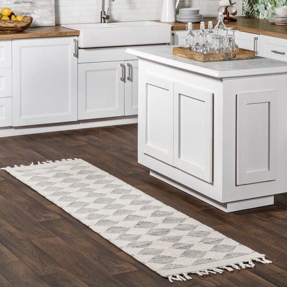 Rugs USA Fractal Diamond Wool Area Rug, 2' x 8', Runner, Wren Grey