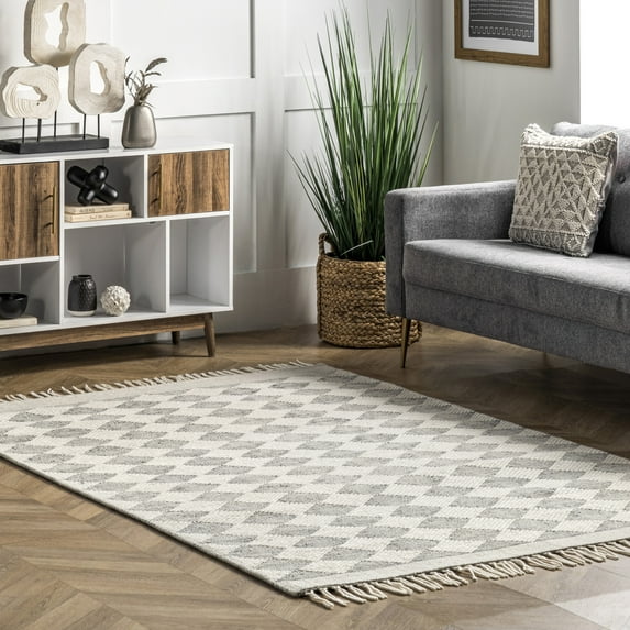 Rugs USA Fractal Diamond Wool Area Rug, 5' x 8', Wren Grey