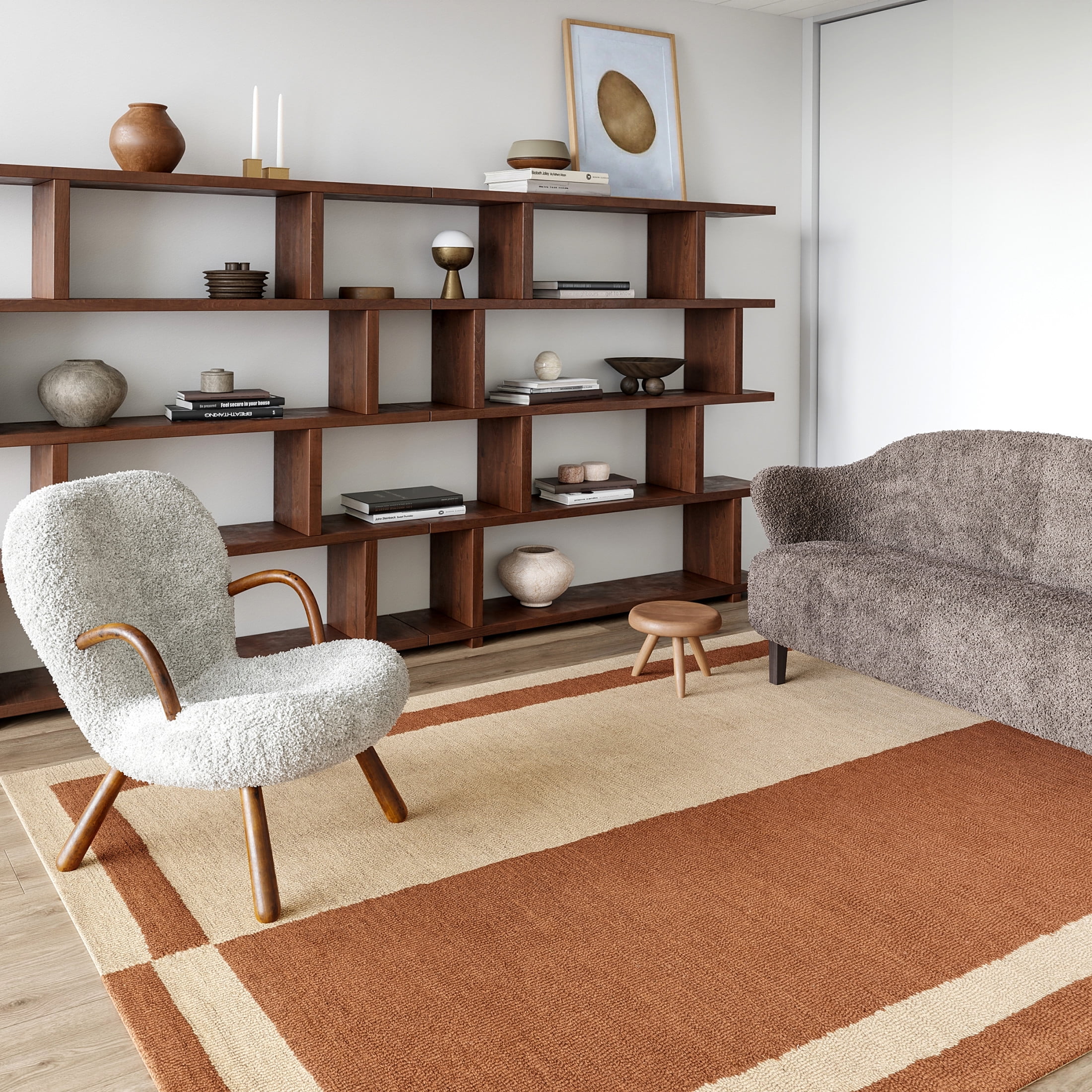 Rust and Beige Two-Tone Bordered Wool 8' x 10' Rug
