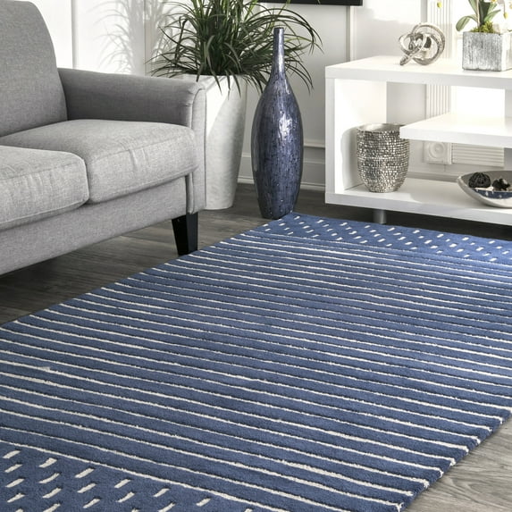 Rugs USA Mandia Striped Wool Area Rug, 3' x 5', Marlowe Navy