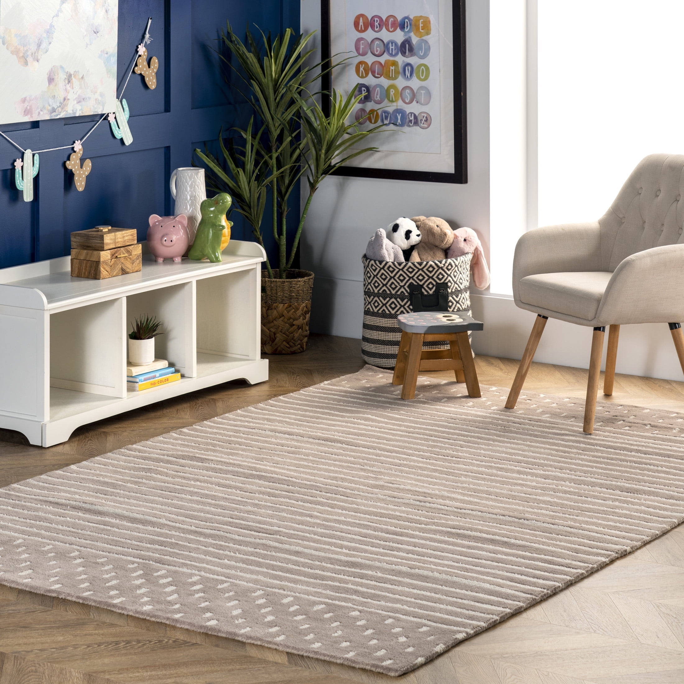 Rugs USA Mandia Striped Wool Area Rug, 3' x 5', Marlowe Taupe
