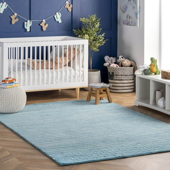 Rugs USA Mandia Striped Wool Area Rug, 5' x 8', Marlowe Baby Blue