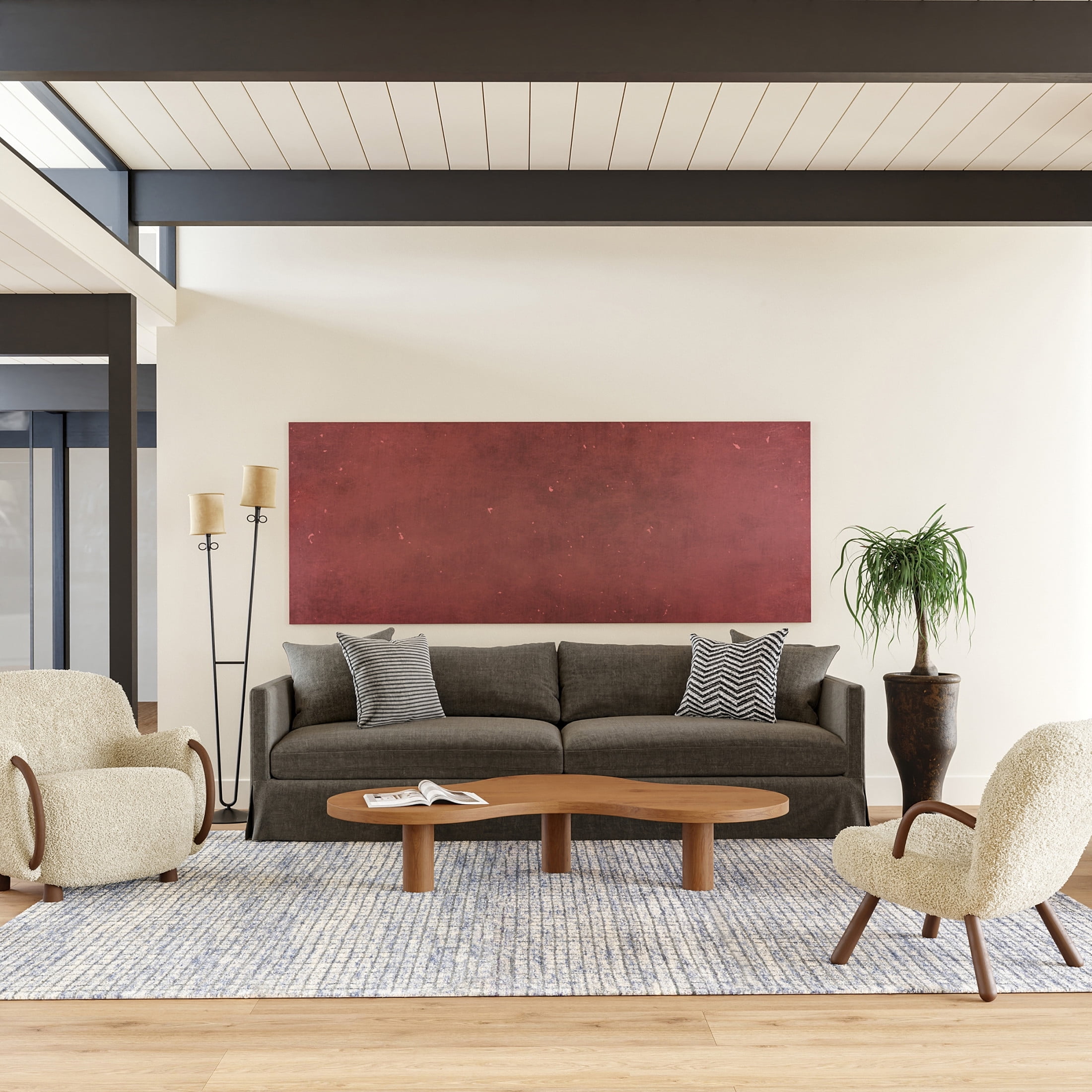 Arvin Olano x Rugs USA Melrose Checked Wool Area Rug, 4' x 6', Melrose ...