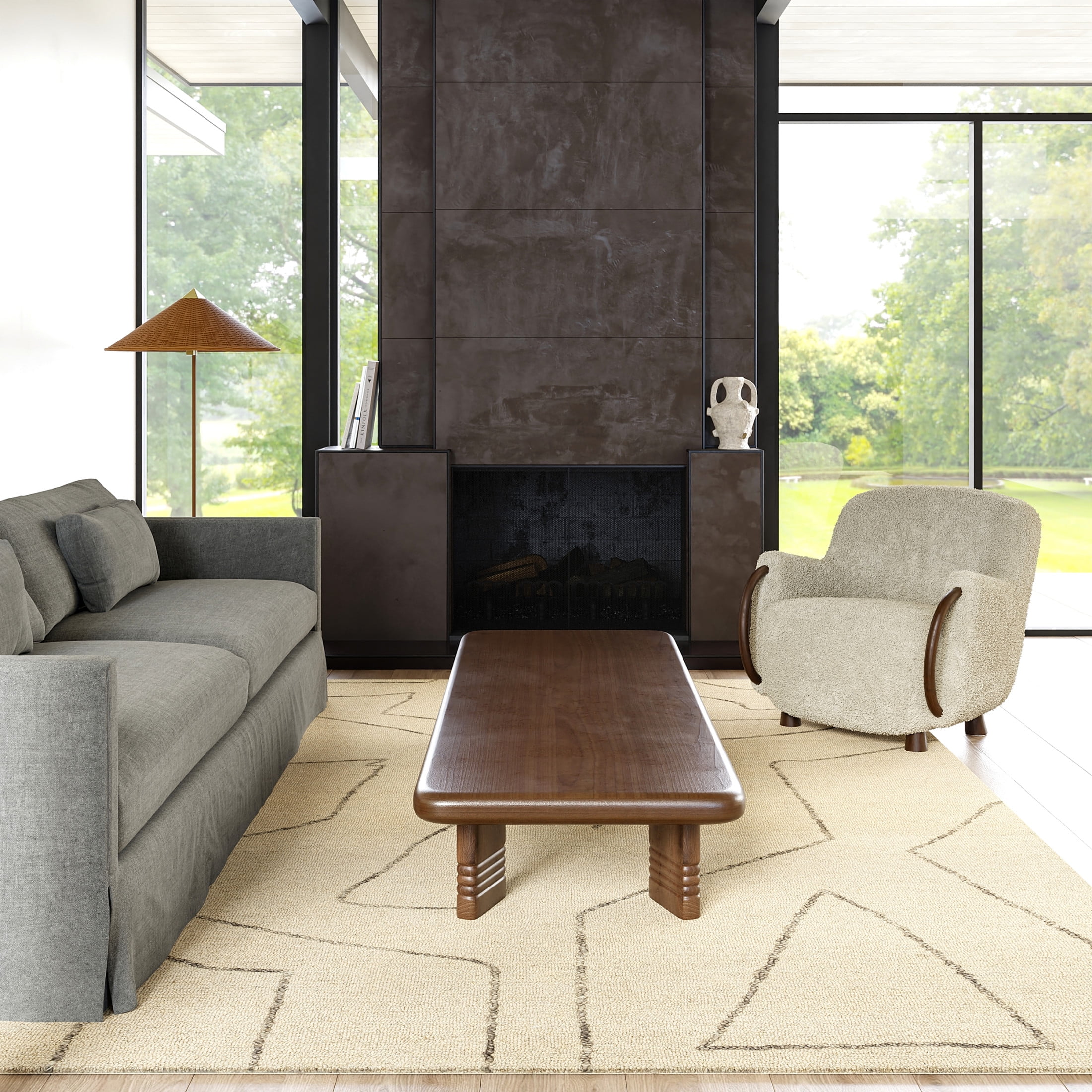 Handmade Cream Wool Abstract Tufted 10' x 14' Area Rug