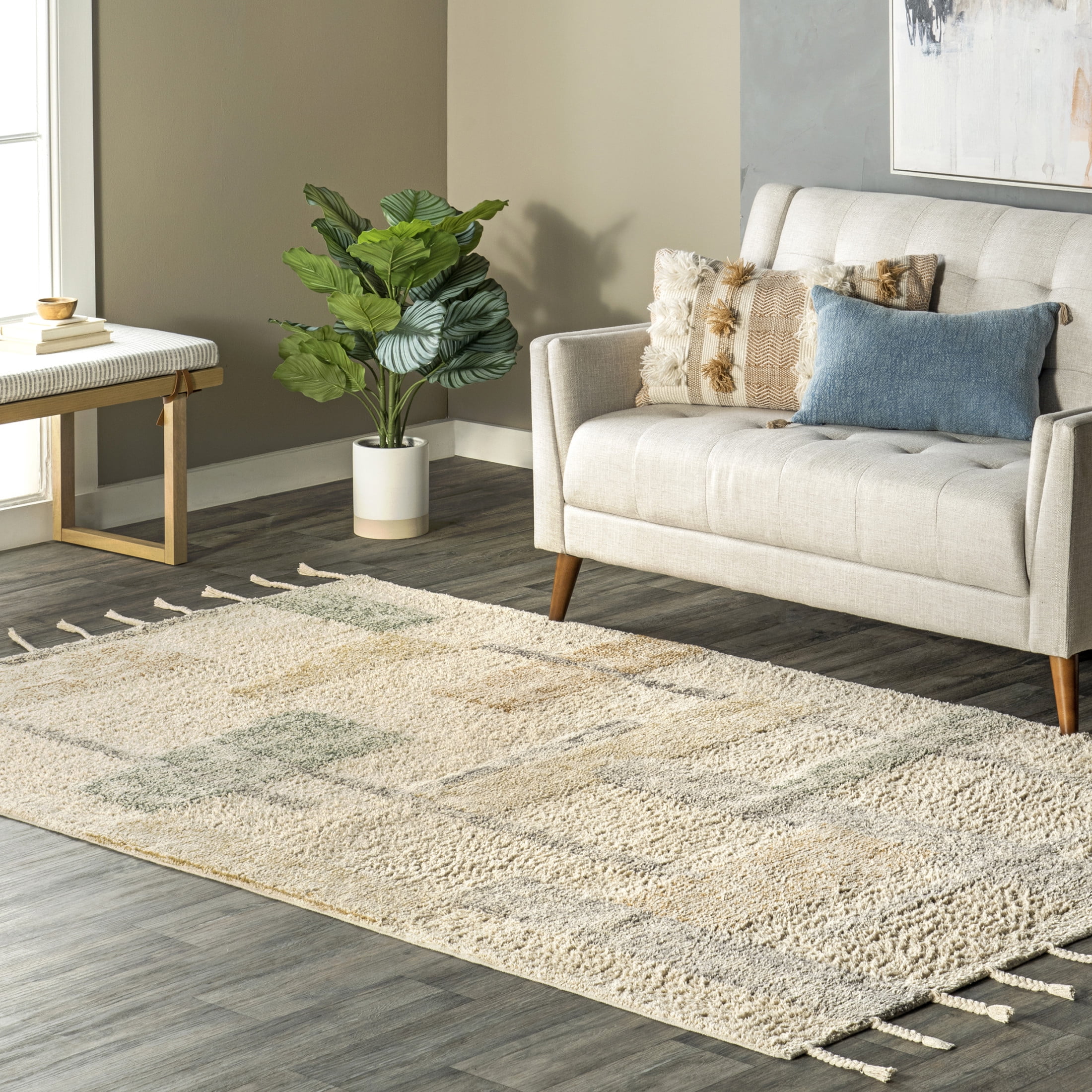 Ivory and Multicolor Wool Blend Tufted 6' x 9' Area Rug