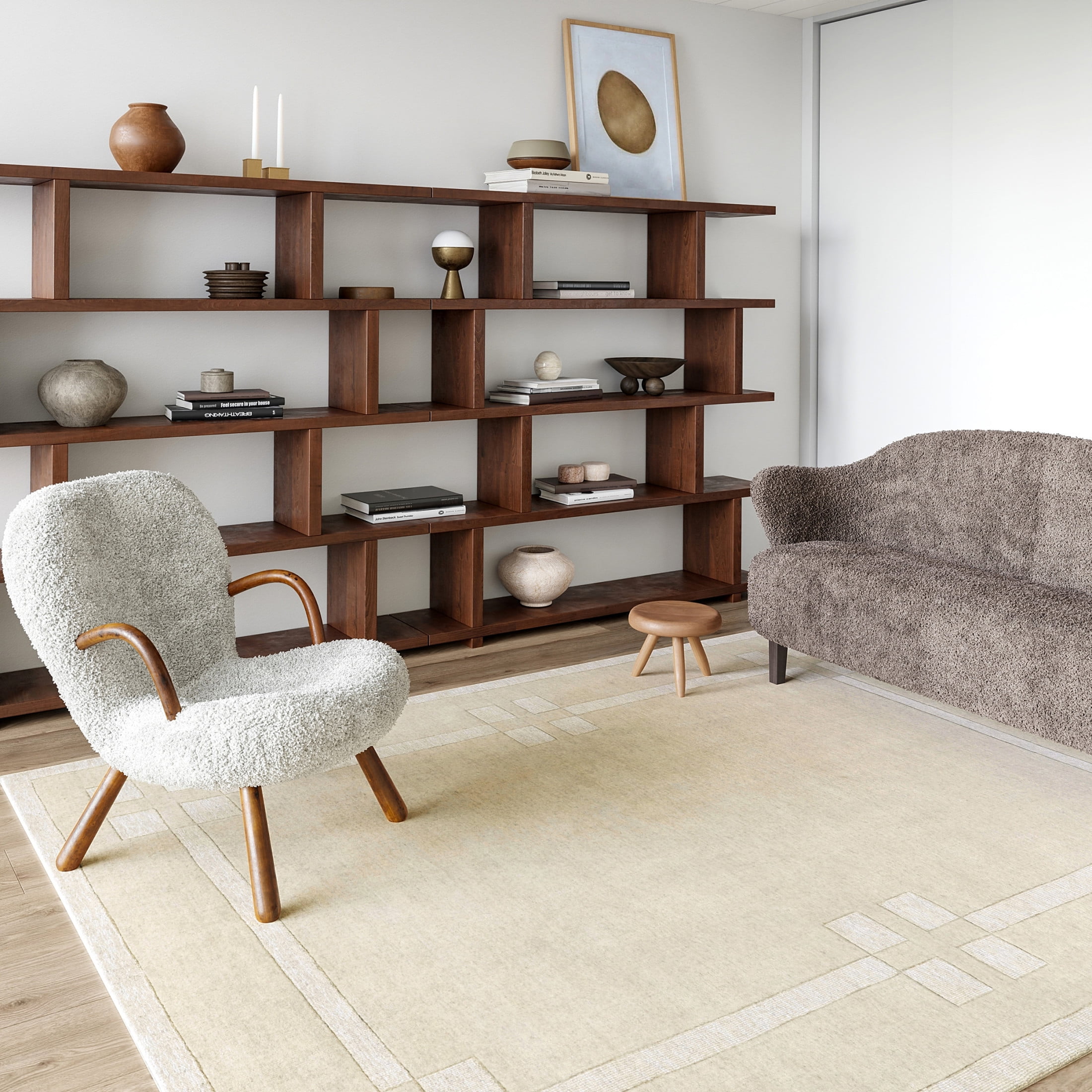 Ivory Rectangular Handmade Wool Area Rug