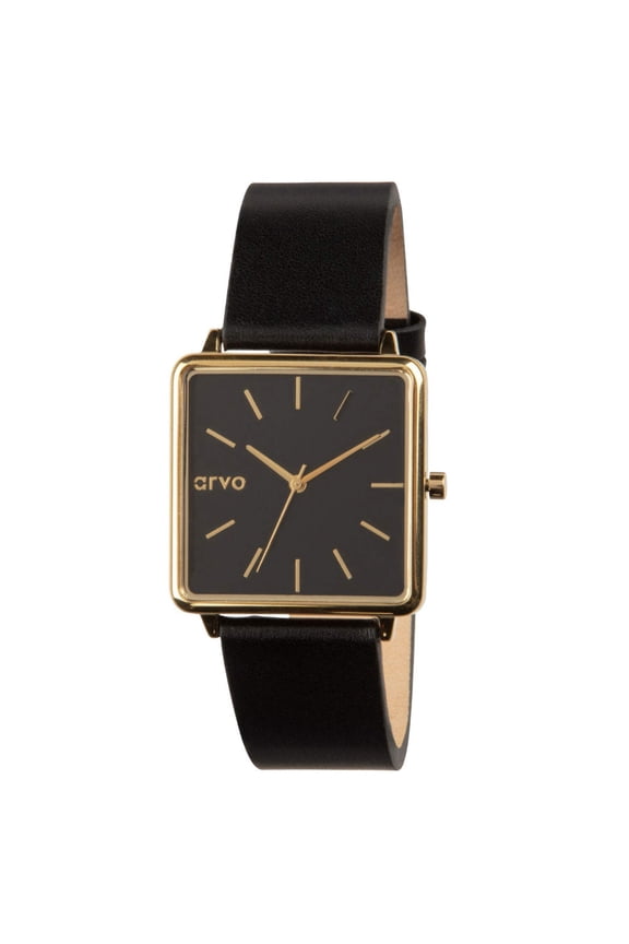 Time Squared Watch - Black Dial, Black Leather