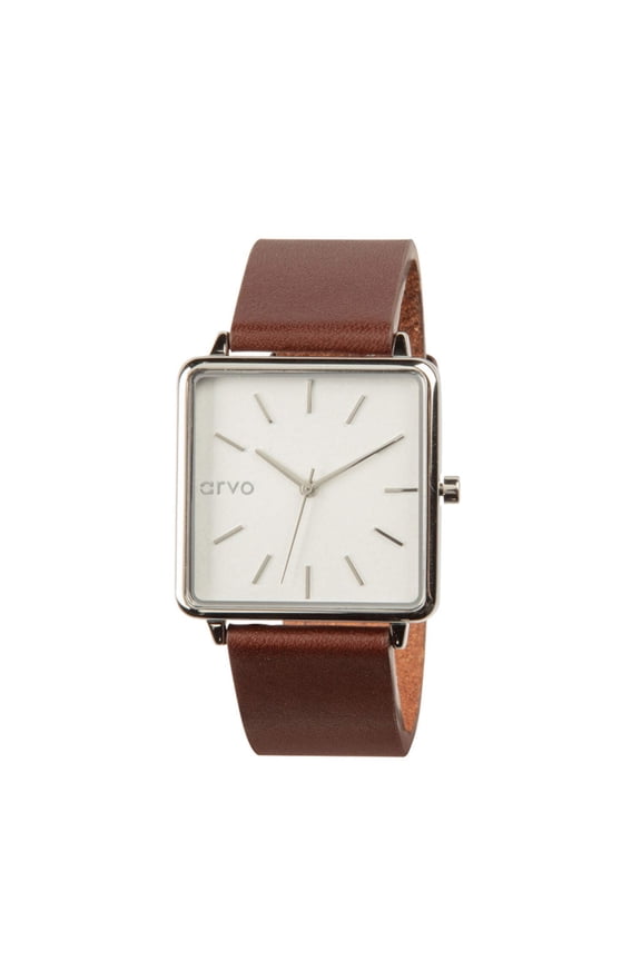 Time Squared Watch - Silver - Saddle Leather