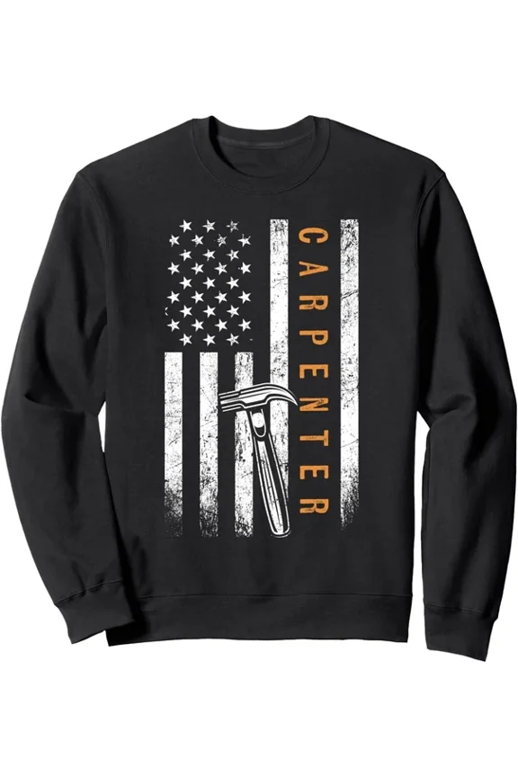 Carpenter American Flag Design Woodworking Carpentry Unisex Crewneck Sweatshirt