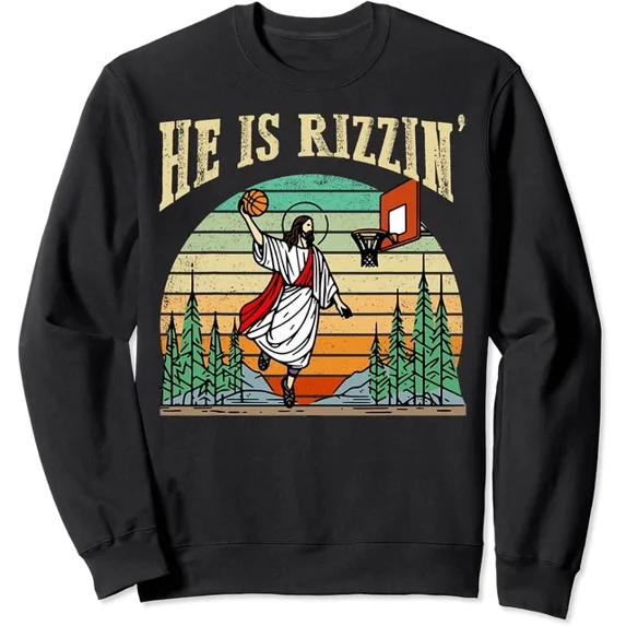 Arvy Design He is Rizzin Jesus is Rizzin Basketball Unisex Crewneck ...