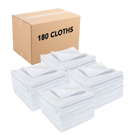 Arwright Waffle Textured Microfiber Cleaning Cloths, (Bulk Case of 180), 16 x 16 in., White