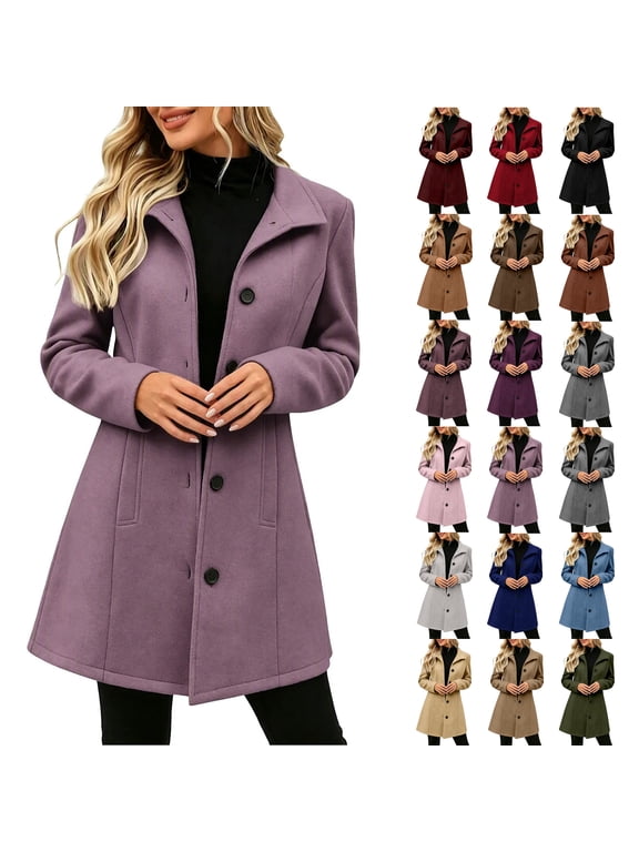 Women Winter Overcoat Mid-Long Hoodie Coat Long Sleeve Button-up Coat Winter Outerwear,Dressy,Business Casual Coat,Winter Outfits