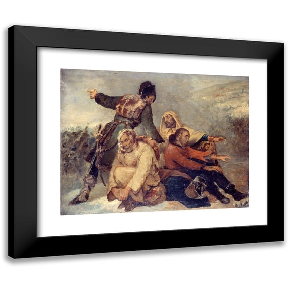 Ary Scheffer 18x15 Black Modern Framed Museum Art Print Titled - Four Routing Army Soldiers (1826)
