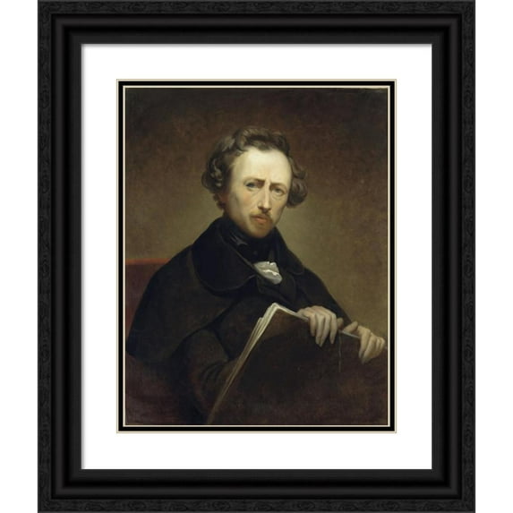 Ary Scheffer 20x24 Black Ornate Framed Double Matted Museum Art Print Titled: Self Portrait at the Age of 43 (C. 1838)