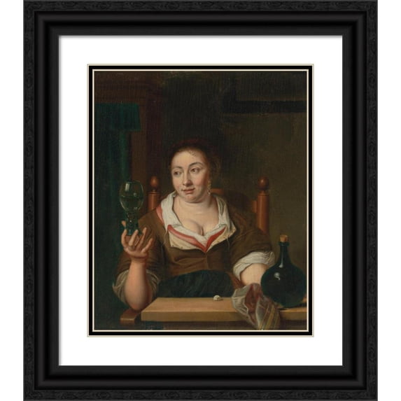 Ary de Vois 20x24 Black Ornate Framed Double Matted Museum Art Print Titled: Young Woman Holding a Glass of Wine