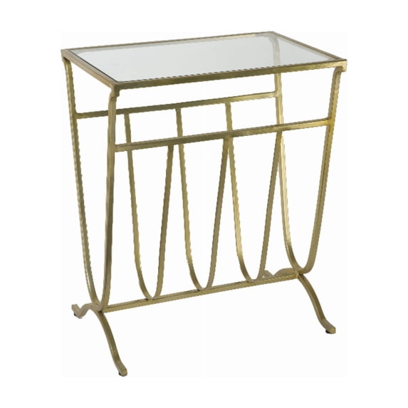 Spitiko Homes End Table in Gold with Clear Glass and Magazine Holder
