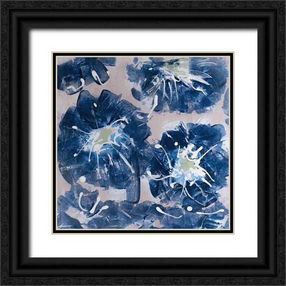 Aryai, Sia 26x26 Black Ornate Wood Framed with Double Matting Museum Art Print Titled - Blossom Blue II