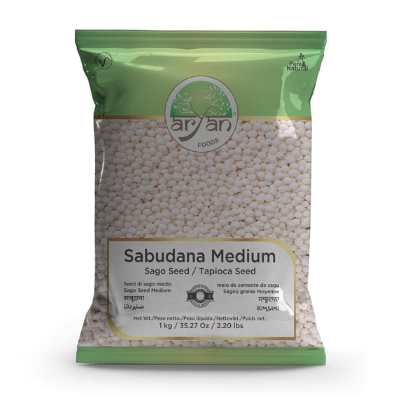 Aryan Tapioca Pearls | Sago Seeds | Sabudana Medium- 1Kg | Natural & Vegan, Non GMO, No Preservatives & Additives