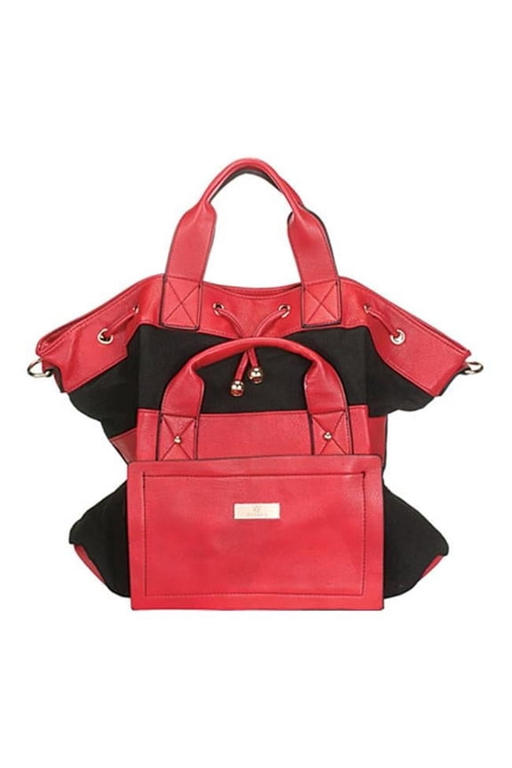 Adi-11-Bk Black Red Double Adjustable Strap Zip Closure Womens Tote Bag