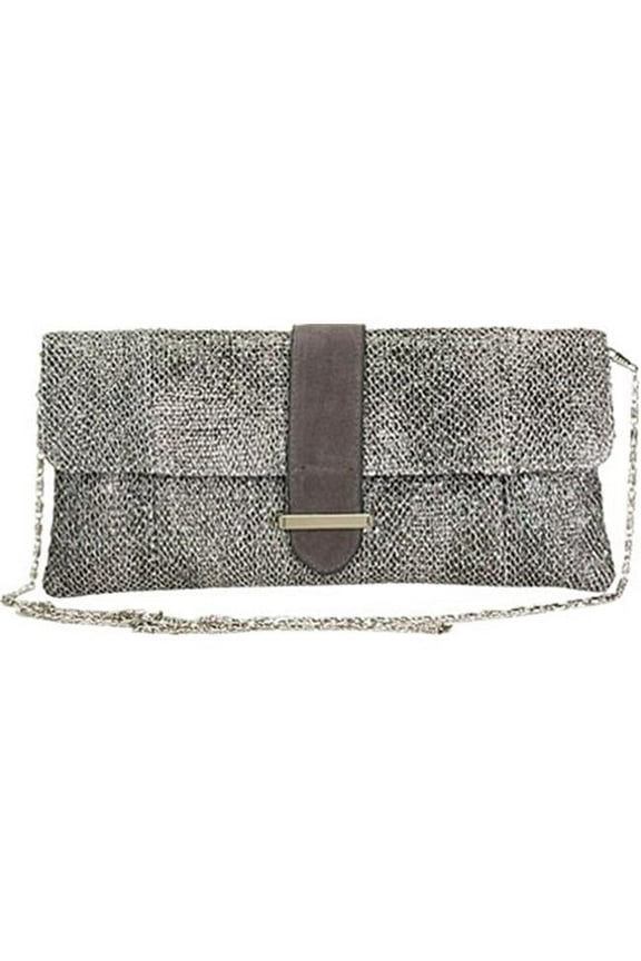 Rina-2-Bk Chic Black Grey Tweed Chain Strap Clutch Style Womens Handbag