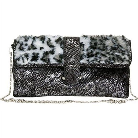 Aryana Rose4-Bk Handbag With Fur- Drop-In Shoulder Chain- Black