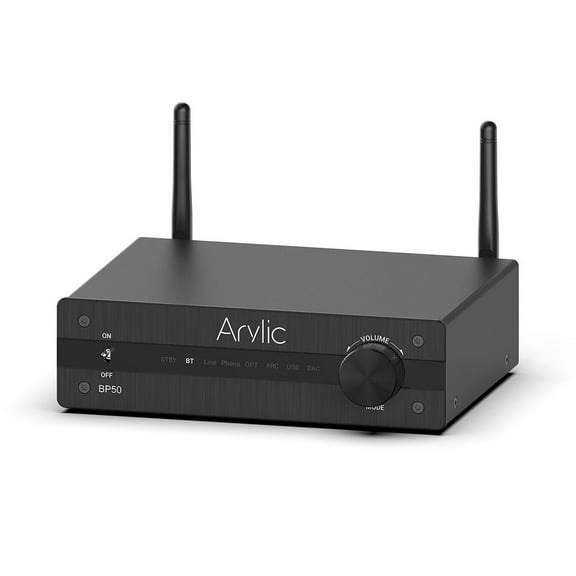 Arylic BP50 Bluetooth Stereo aptx HD Audio Preamplifier Receiver 2.1 Channel Mini Class D Integrated Amp for Home Speakers