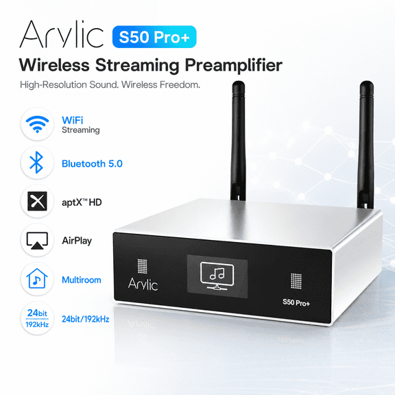 Arylic S50 Pro+ Wireless Streaming Preamplifier, Bluetooth 5.0 aptX HD, WiFi, AirPlay & Spotify Connect, Multi-Room, Subwoofer Output