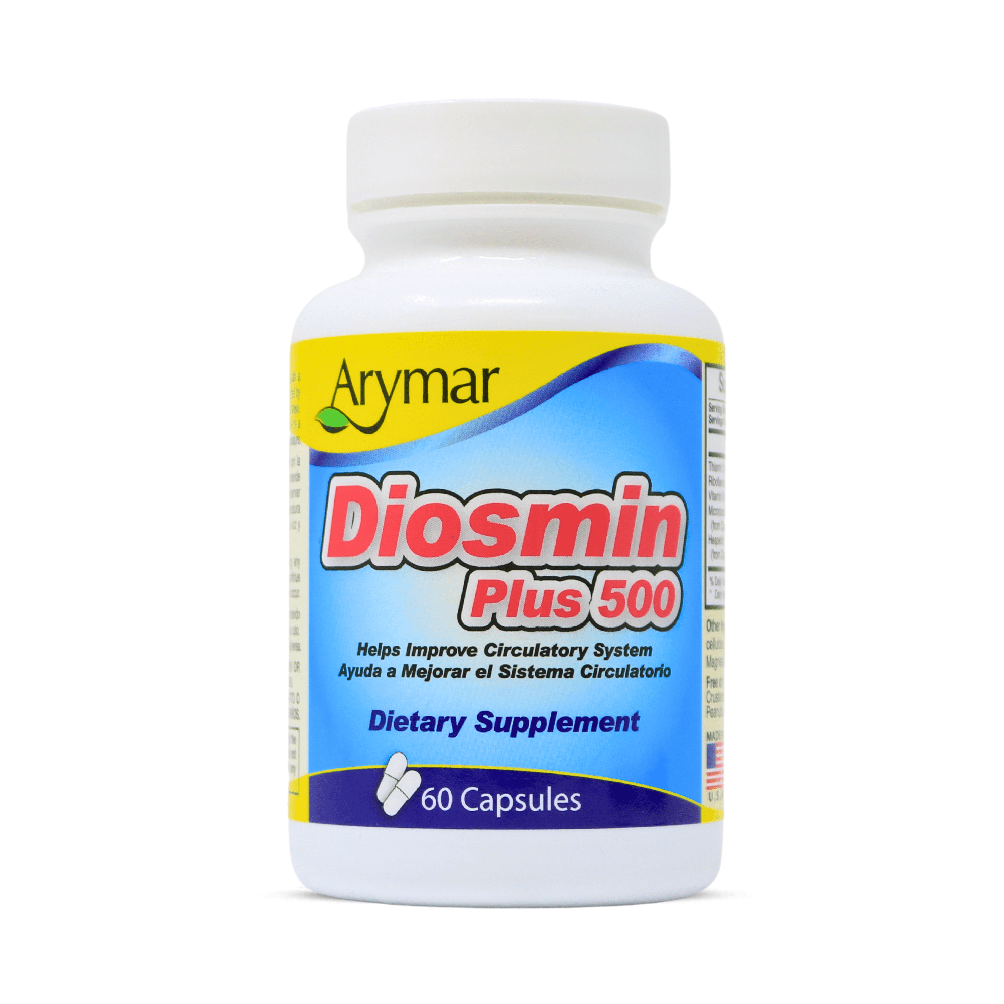Arymar Diosmin Plus, 500 mg with 200 mg Hesperidin & B-Complex - 60 Capsules