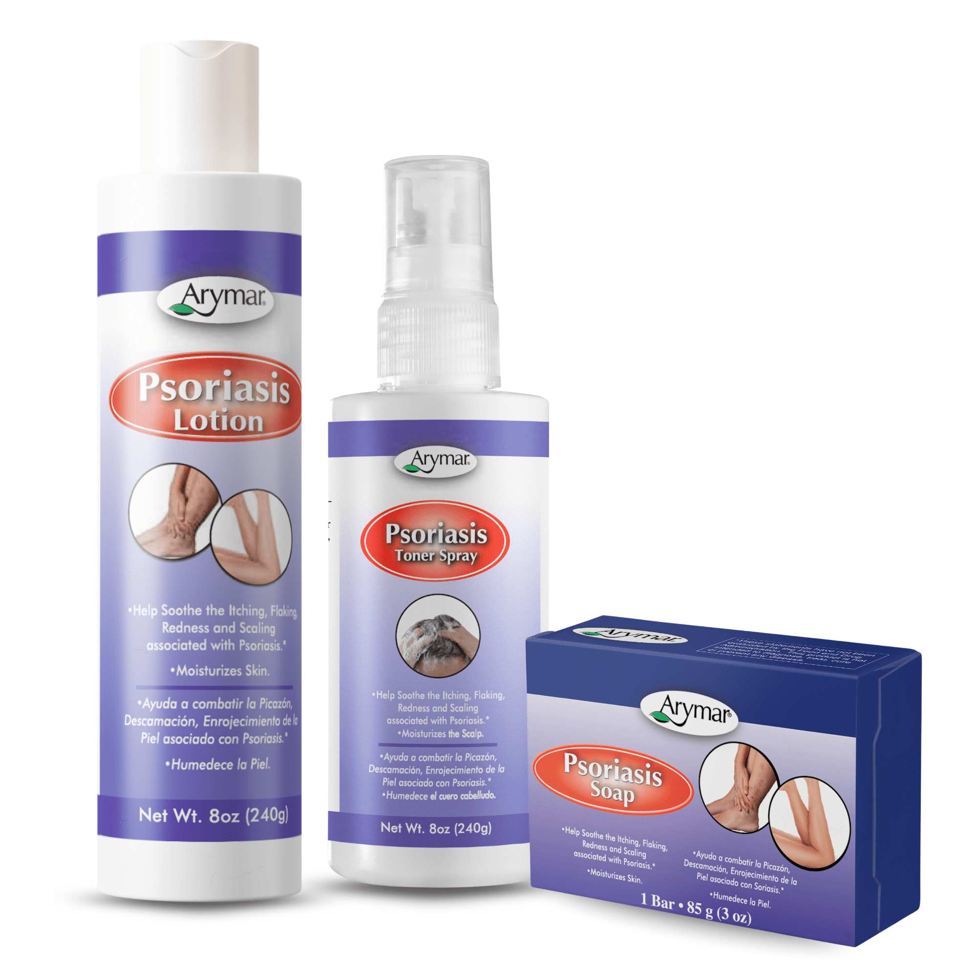 Arymar Psoriasis Care Set – Toner Spray, Bar Soap & Hydrating Lotion Essentials