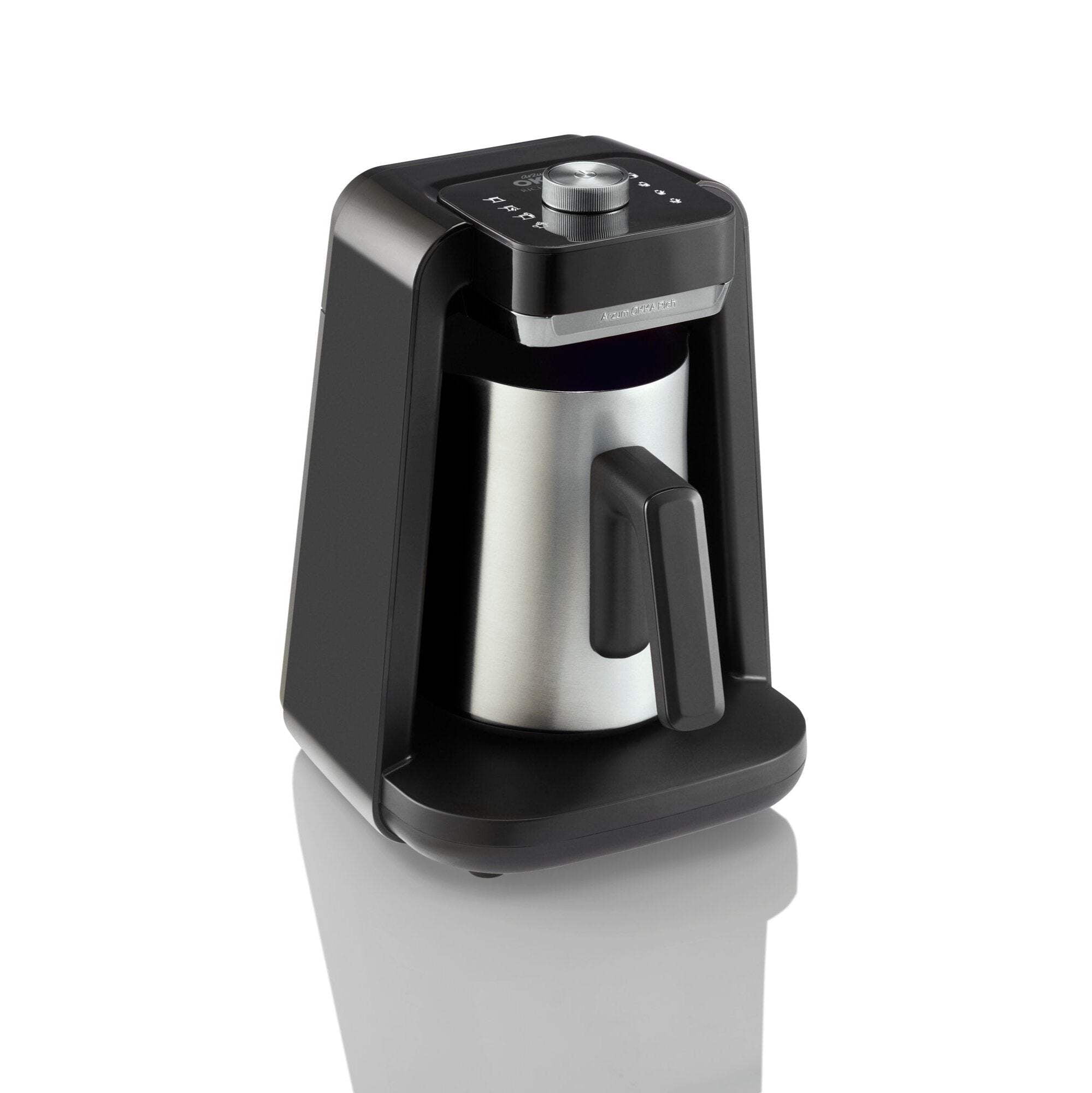 Chrome and Black Stainless Steel Turkish Coffee Maker with Auto Shut-Off