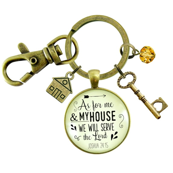 As For Me and My House We Will Serve The Lord Gutsy Goodness Bronze Keychain Faith Inspired House Key Charm