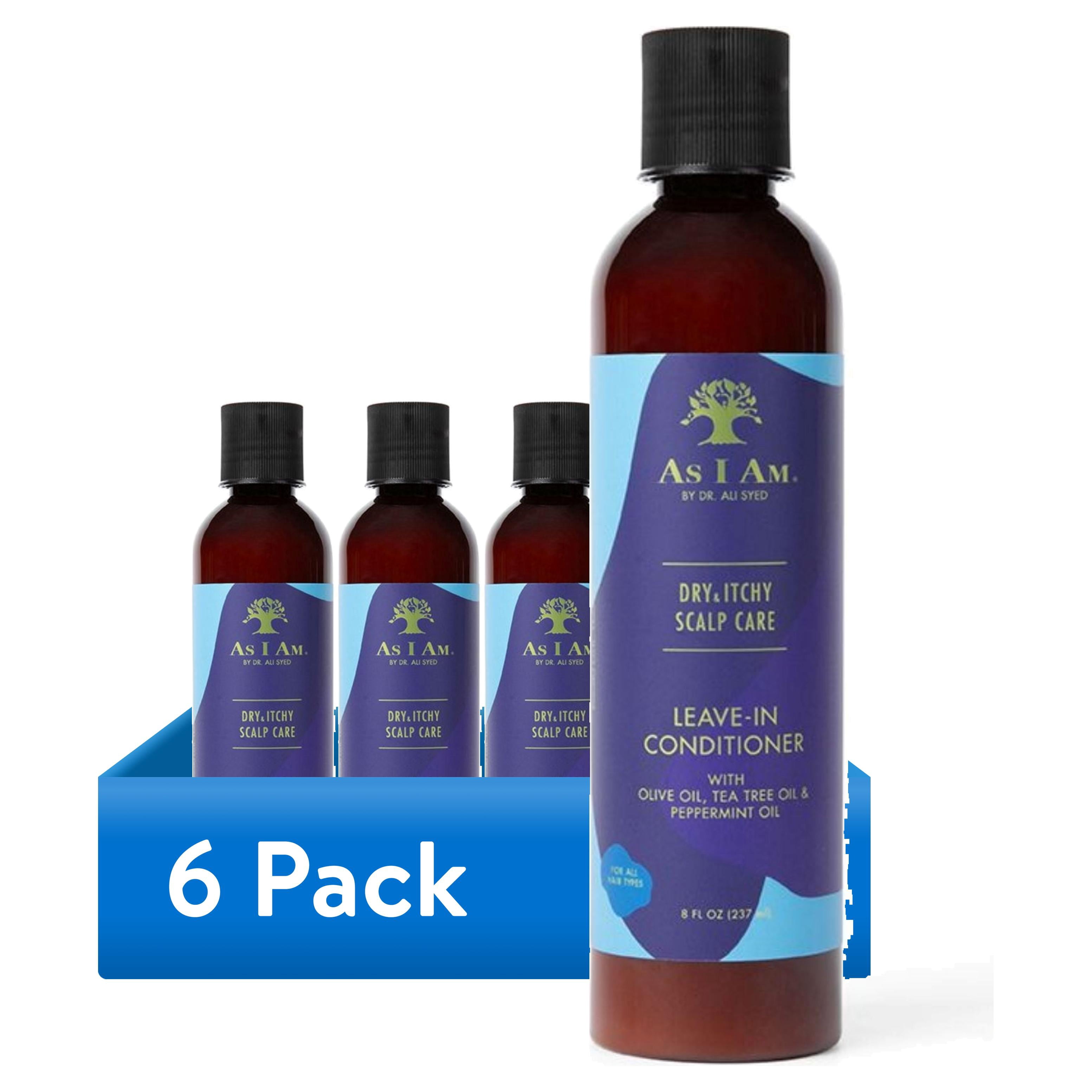 (6 pack) As I Am Dry & Itchy Scalp Care Leave-in Conditioner – Moisturizing for Dry, Flaky Scalp – 8 fl oz (Piroctone Olamine, Ceramides & Tea Tree Oil)