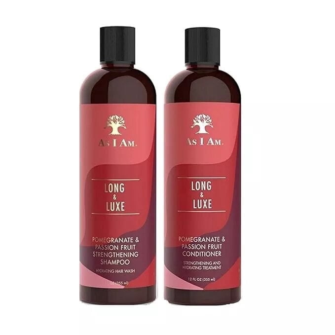 As I Am Long & Luxe Strengthening Shampoo + Conditioner Duo, 12 fl oz Each, with Pomegranate & Passion Fruit, Strengthens and Moisturizes Hair
