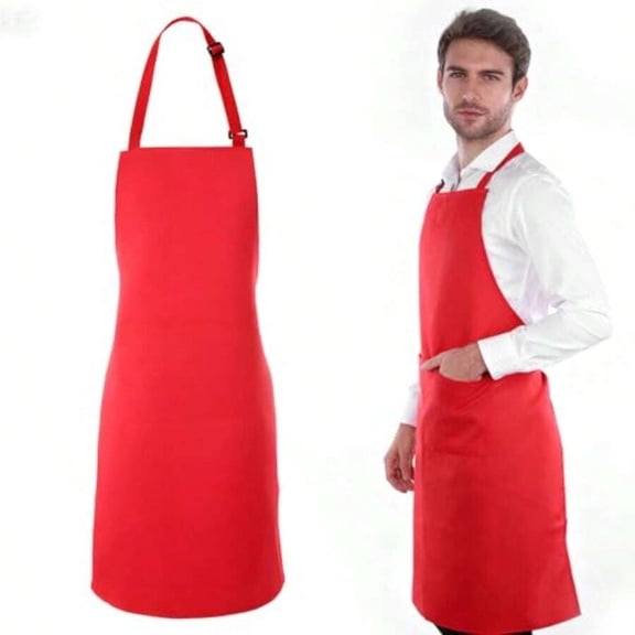 As Pic Red Adjustable Unisex Bib Apron With 2 Pockets For Kitchen Cooking Baking BBQ Home Restaurant Use