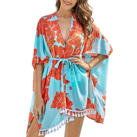 As Rose Rich Kimonos for Women Summer Swim Cover Up Kimono Cardigan, 2X