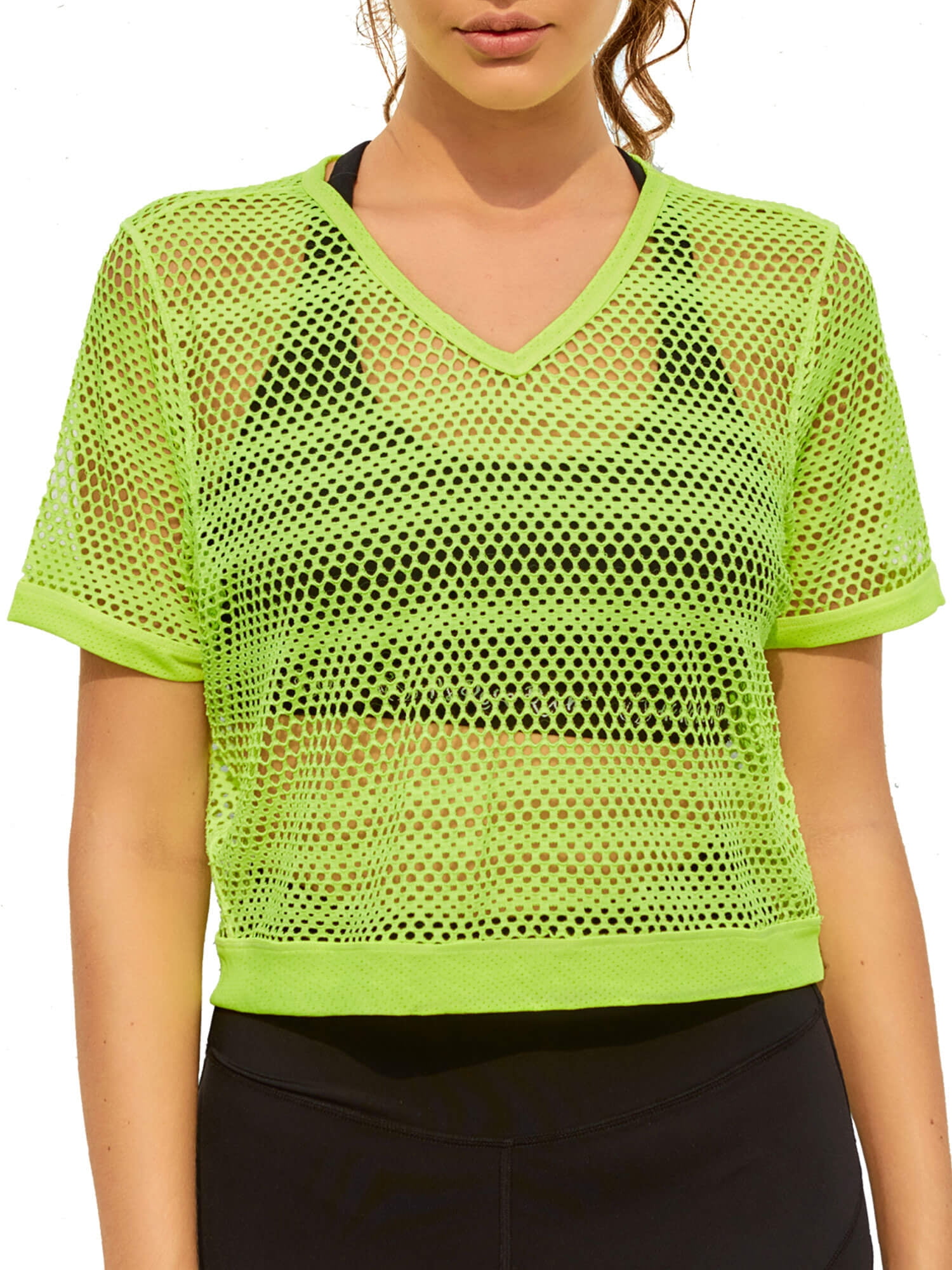 neon green fishnet shirt