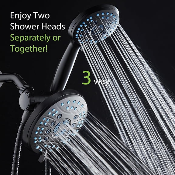 As-Seen-On-TV High Pressure Handheld & Rain 50-mode 3-way Shower Head Combo with Anti-clog Jets, 2-mode Tub & Pet Power Wash, Extra Wall Bracket, 6 ft. Hose, Matte Black