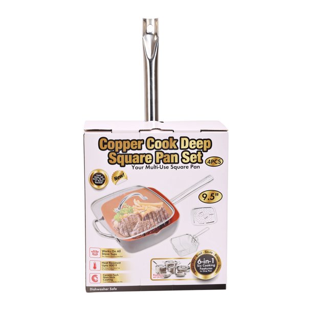 As Seen on TV Copper Cook Deep Square Pan Set 9.5" (4 PC Set