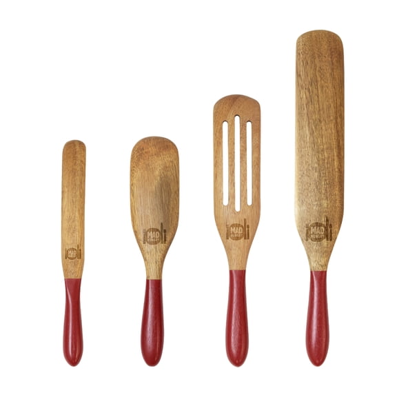 As Seen on TV Mad Hungry Original 4-Piece Acacia Spurtle Set, Red MH WKA 47238 R